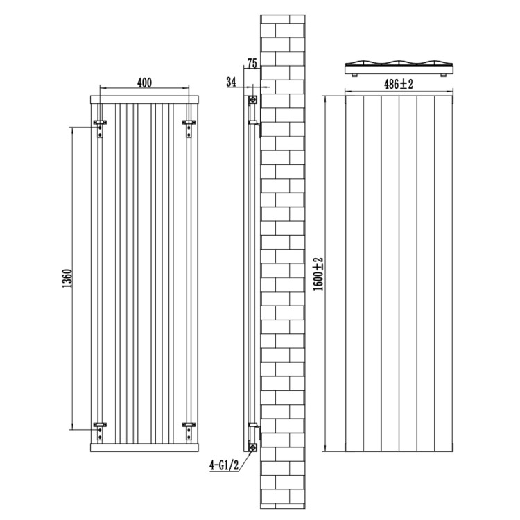Beige Vertical Wave Designer Single Panel Radiator 1600 x 490mm - Elbrus