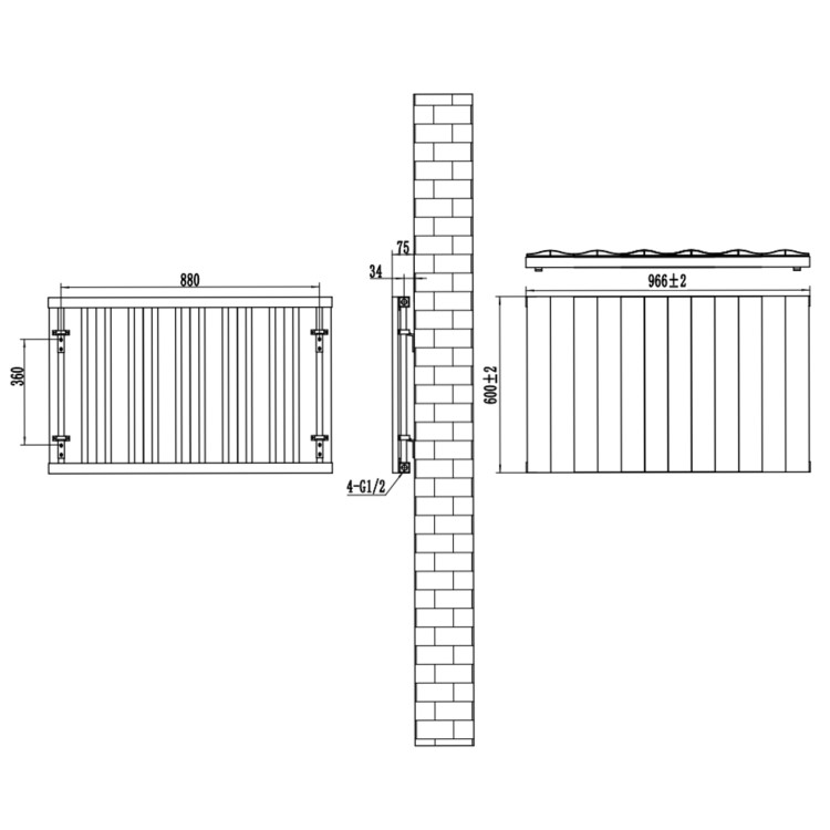 Beige Horizontal Wave Designer Single Panel Radiator 600 x 970 - Elbrus