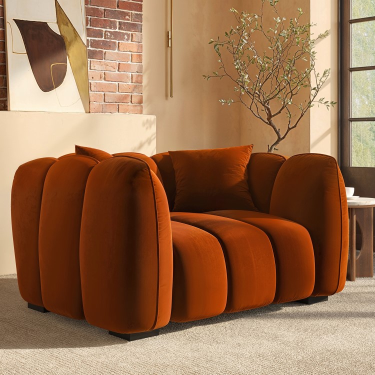 Burnt Orange Velvet Love Seat - Elod