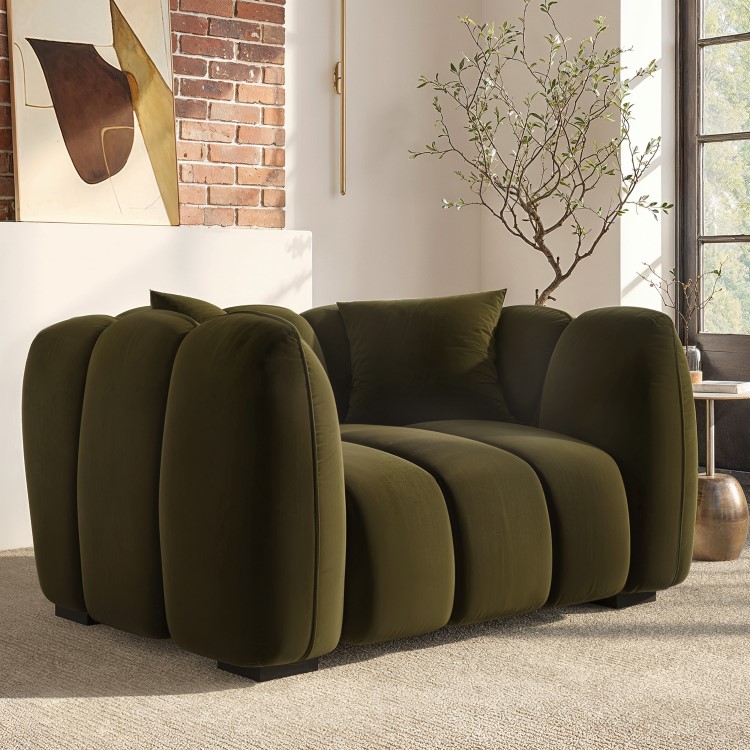 Khaki Green Velvet Love Seat - Elod