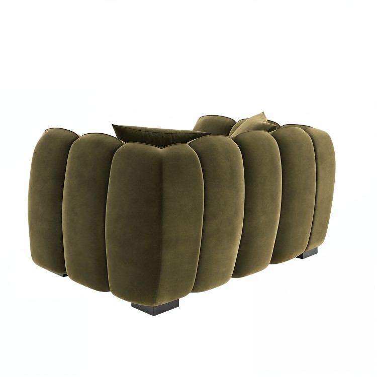 Khaki Green Velvet Love Seat - Elod