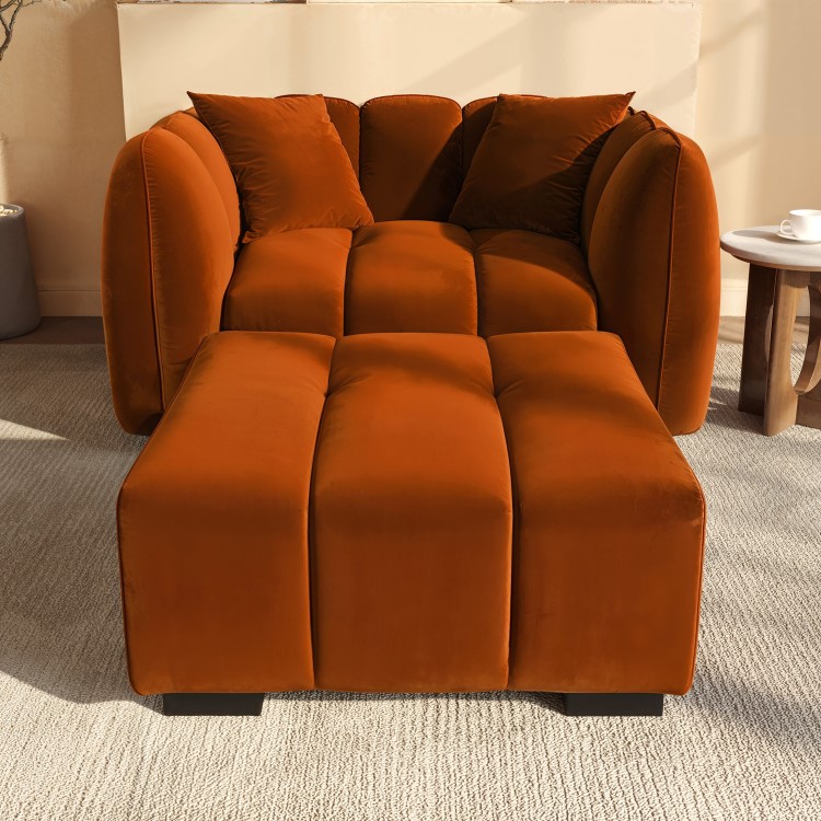 Burnt Orange Velvet Footstool - Elod