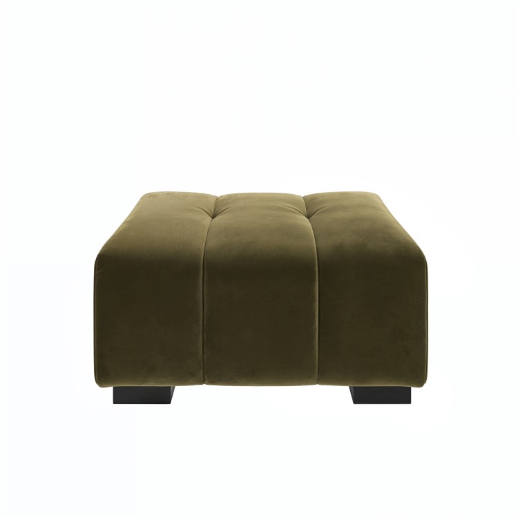 Khaki Green Velvet Footstool - Elod
