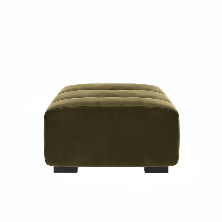 Khaki Green Velvet Footstool - Elod