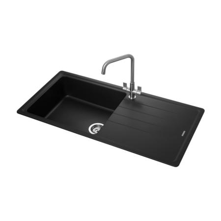 ONLY OPENED - Single Bowl Inset Black Granite Kitchen Sink with Reversible Drainer - Rangemaster Elements