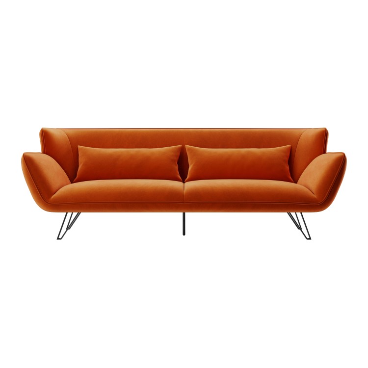 Orange Velvet 3 Seater Retro Sofa - Eli