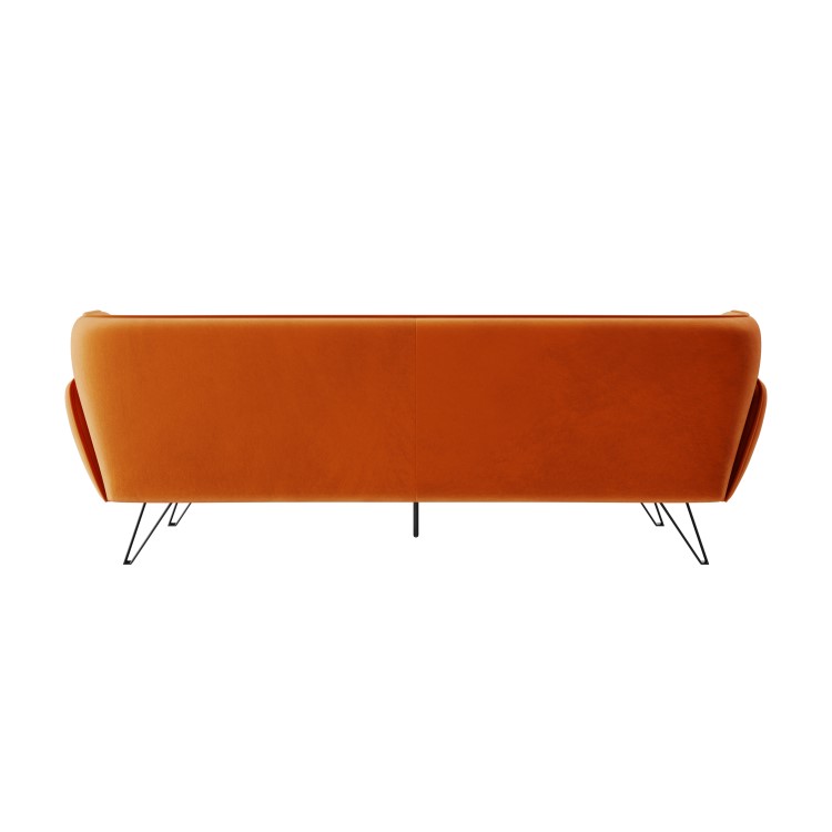Orange Velvet 3 Seater Retro Sofa - Eli