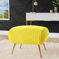Yellow Velvet Pouffe Stool with Pleated Detail - Elle