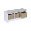 Elms White Solid Wood Blanket Box with Storage Wicker Baskets &amp; Cushion