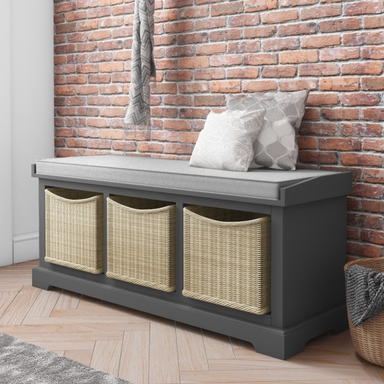 Grey Shoe Storage Bench with Baskets - Elms