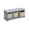 Elms Grey Wooden Blanket Box with Wicker Baskets &amp; Cushion