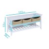 Elms Bench Shoe Rack with Seat &amp; Wicker Baskets in White
