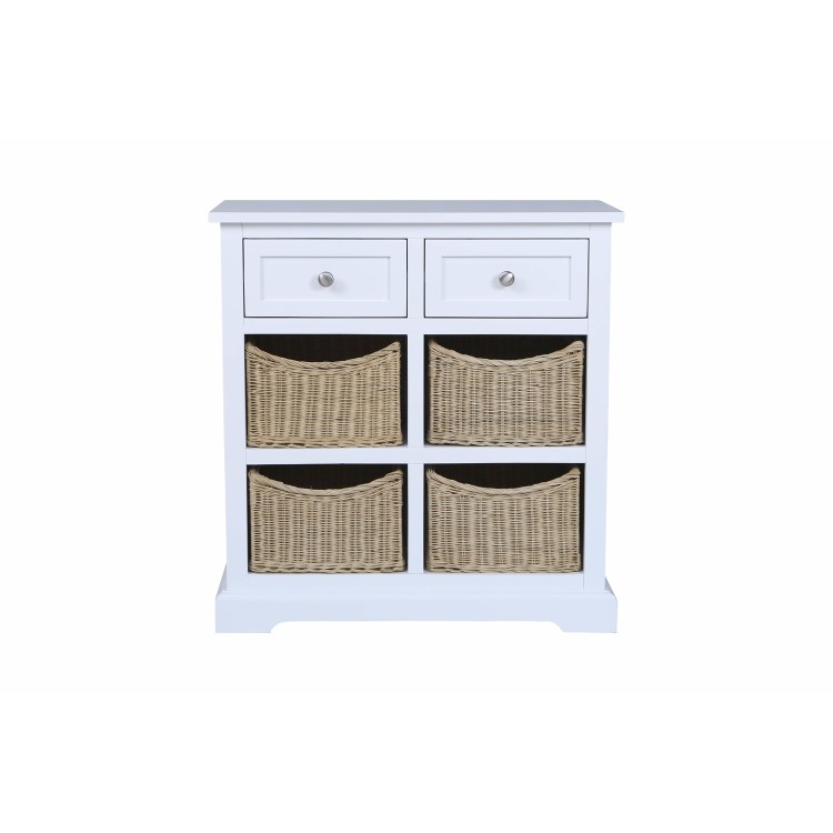 Elms Farmhouse White Storage Sideboard with Wicker Baskets