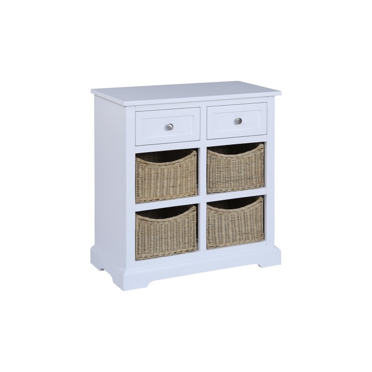 Elms Farmhouse White Storage Sideboard with Wicker Baskets