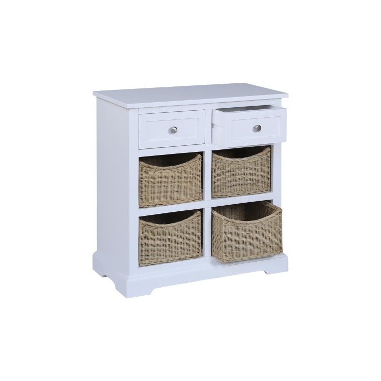 Elms Farmhouse White Storage Sideboard with Wicker Baskets