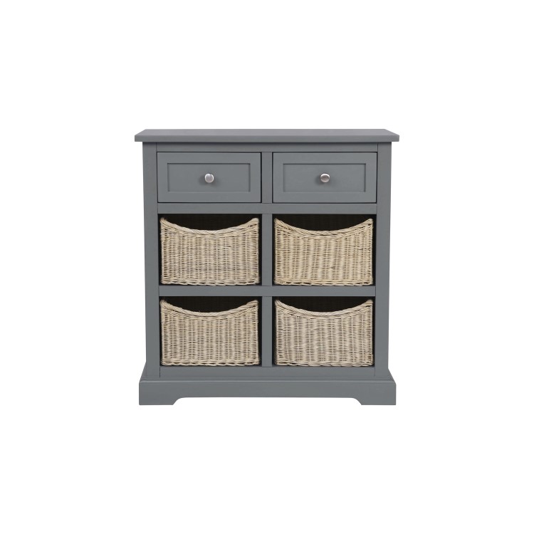 Elms Farmhouse Grey Shoe Cabinet Sideboard with Wicker Baskets