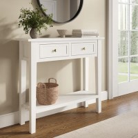 Small Narrow White Wood Console Table with Drawers - Elms Small Narrow White Wood Console Table with Drawers - Elms