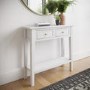 Small Narrow White Wood Console Table with Drawers - Elms