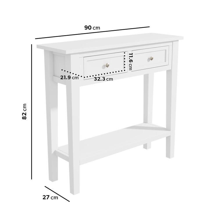Small Narrow White Wood Console Table with Drawers - Elms