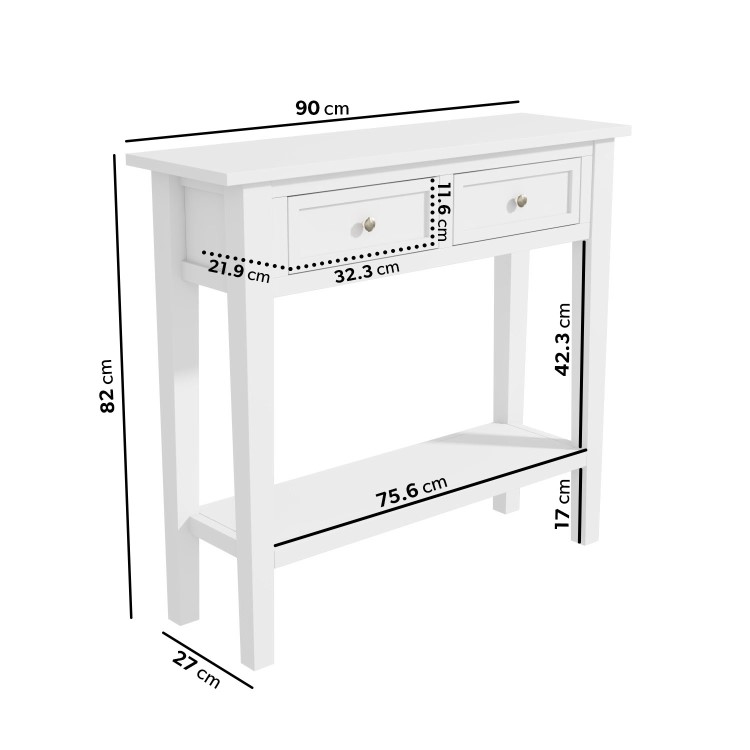 Narrow Console Table with Drawers in White - Elms