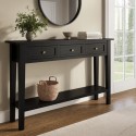 ELM011A Large Narrow Console Table in Black Wood with Drawers - Elms