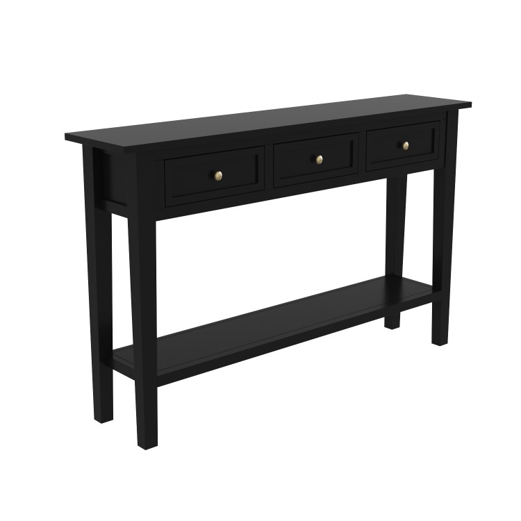 Large Narrow Black Wood Console Table with Drawers - Elms