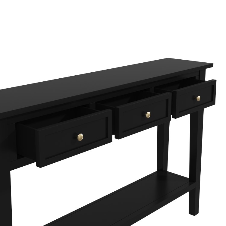 Large Narrow Black Wood Console Table with Drawers - Elms