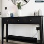 Large Narrow Black Wood Console Table with Drawers - Elms