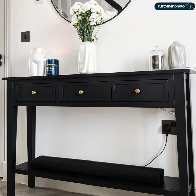 Large Narrow Black Wood Console Table with Drawers - Elms