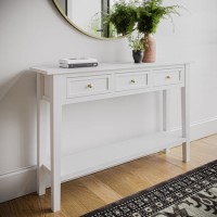 ALMOST PERFECT - Large Narrow White Wood Console Table with Drawers - Elms