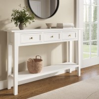 Large Narrow White Wood Console Table with Drawers - Elms