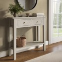 ELM014 Small Narrow Taupe Wood Console Table with Drawers - Elms