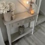 Small Narrow Beige Wood Console Table with Drawers - Elms