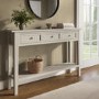 Large Narrow Taupe Wood Console Table with Drawers - Elms