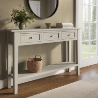 Large Narrow Taupe Wood Console Table with Drawers - Elms Large Narrow Taupe Wood Console Table with Drawers - Elms