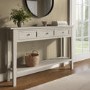 Large Narrow Taupe Wood Console Table with Drawers - Elms