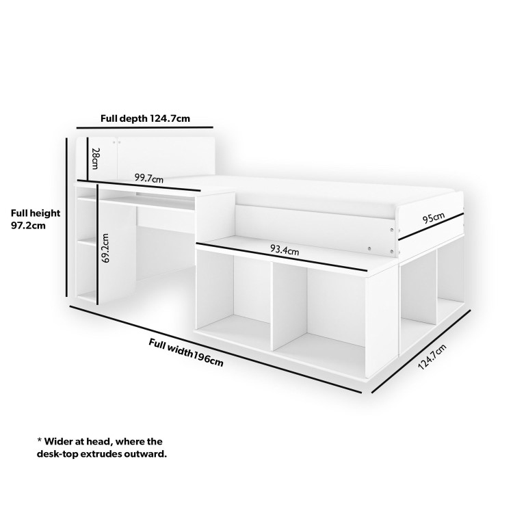 White Cabin Bed with Desk and Storage - Ellison