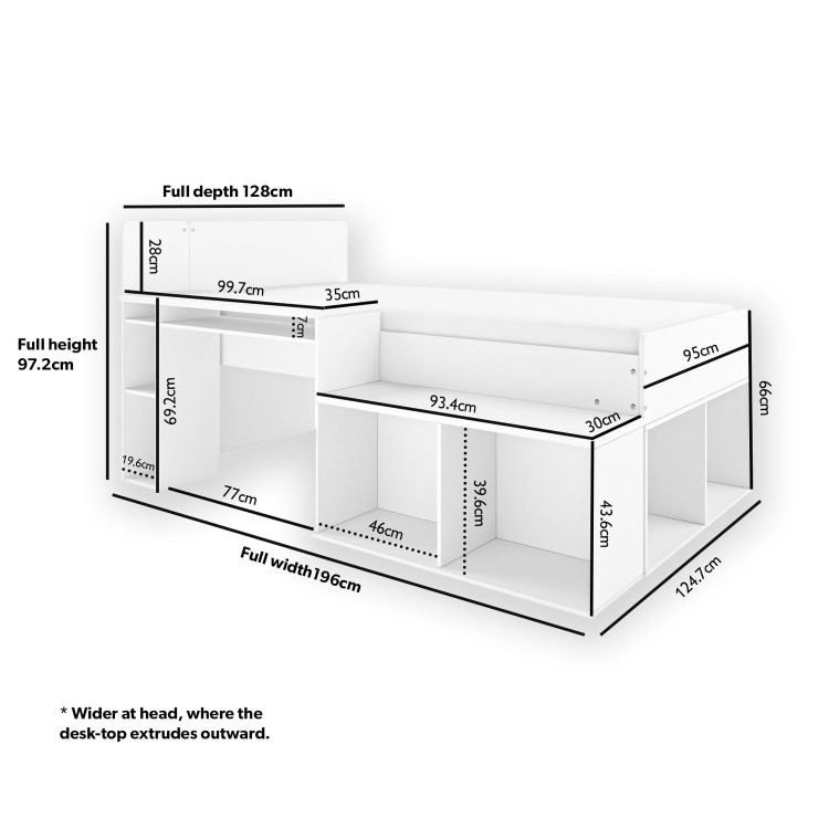 White Cabin Bed with Desk and Storage - Ellison