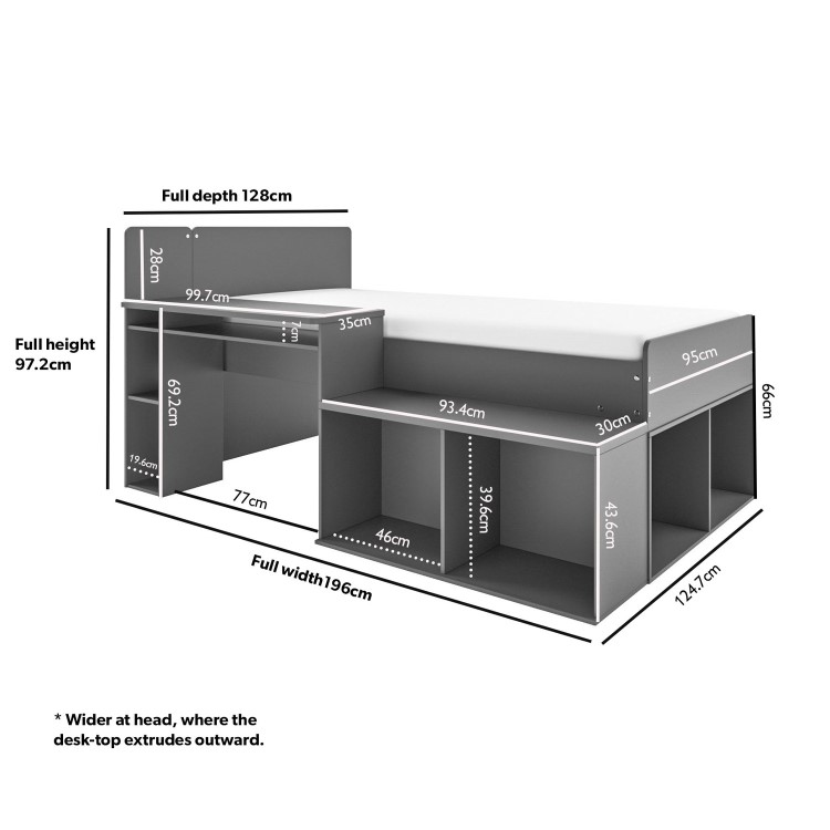 Grey Cabin Bed with Desk and Storage - Ellison