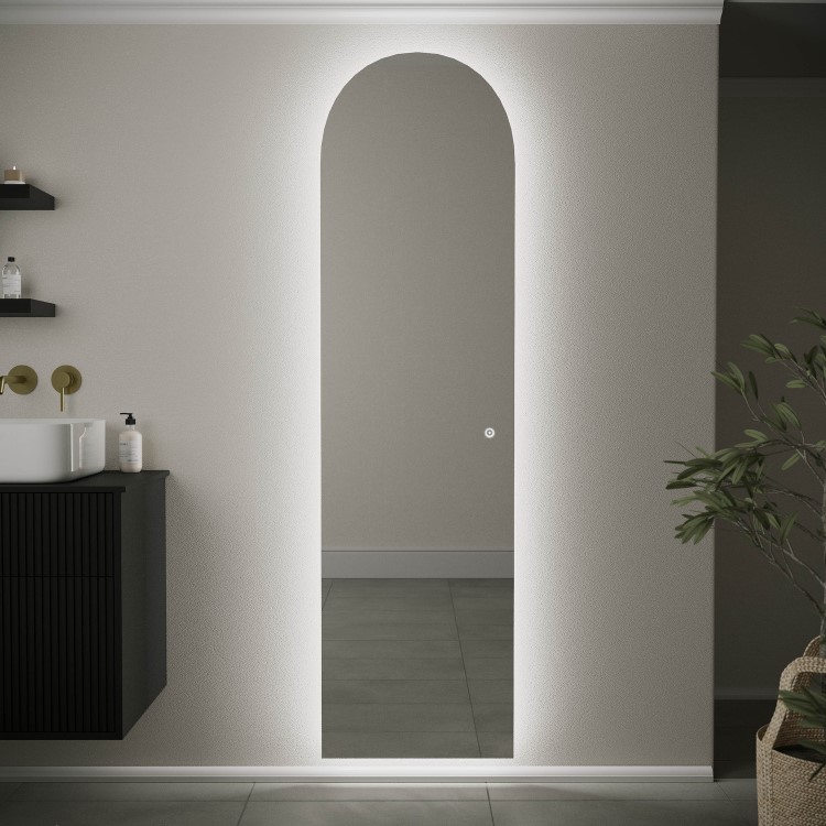 GRADE A1 - Arched Backlit Heated Tall Bathroom Mirror with Lights 500 x 1800mm - Elod