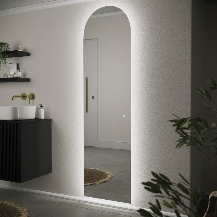GRADE A1 - Arched Backlit Heated Tall Bathroom Mirror with Lights 500 x 1800mm - Elod