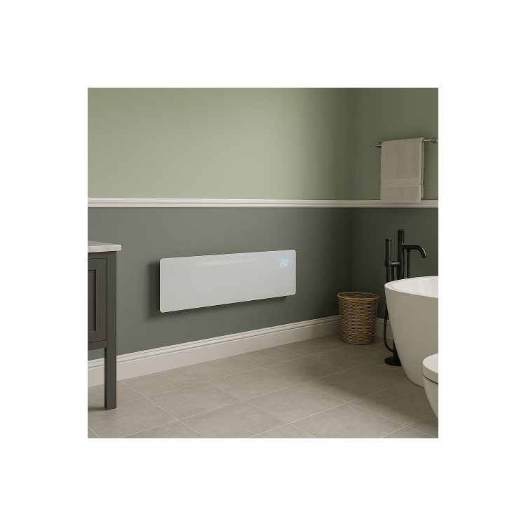 electriQ 750W Smart Slim Gloss White Glass Panel Heater Wall Mounted or Skirting Fitted Bathroom Safe Energy Efficient
