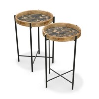 Set of 2 Wooden Side Table with Black Legs - Elis Set of 2 Wooden Side Table with Black Legs - Elis