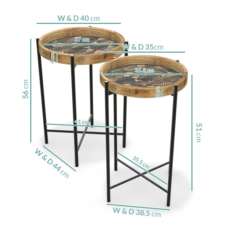 Set of 2 Wooden Side Table with Black Legs - Elis