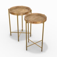 Set of 2 Wooden Side Table with Gold Legs - Elis