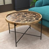 Round Coffee Table - Wood & Black Metal