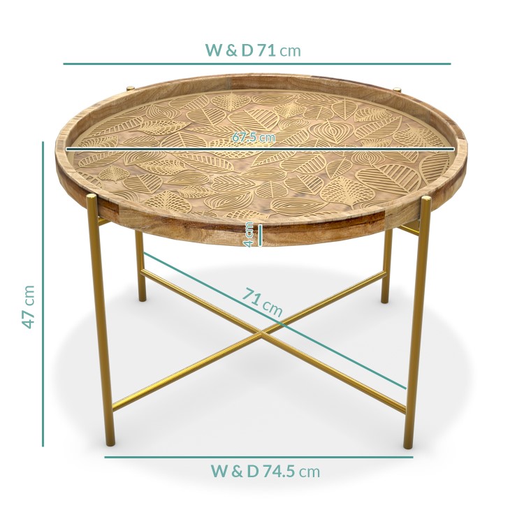 Round Wooden Coffee Table with Gold Metal Legs - Elis