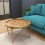 Round Wooden Coffee Table with Gold Metal Legs - Elis