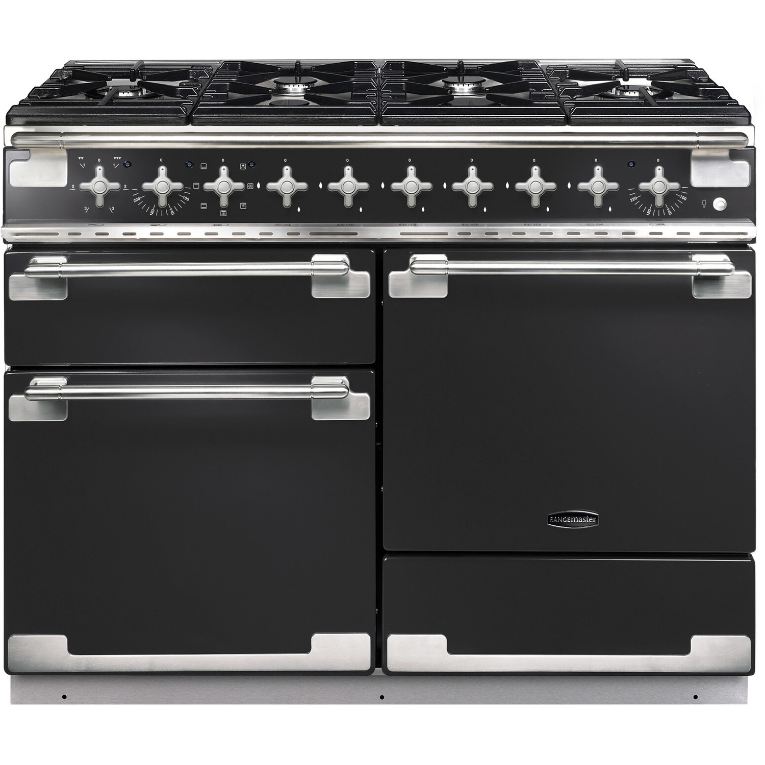 Rangemaster Elise 110cm Dual Fuel Range Cooker - Charcoal Black and Brushed Nickel