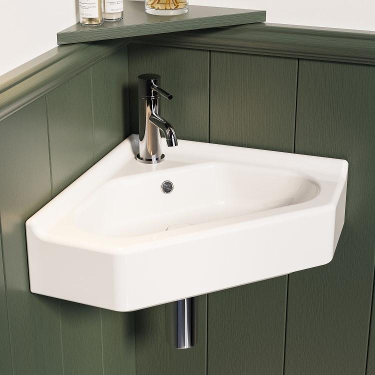 GRADE A1 - White Wall Hung Corner Traditional Basin 553mm - Elton
